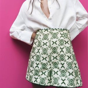 Zara Green and White High Waist Shorts